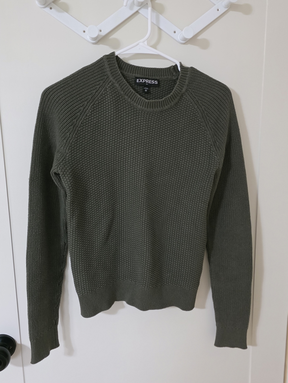 Express Men's Olive Green Textured Crewneck Sweater